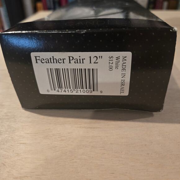 NIB 2 feather taper candles spirals 12" Made in the Holy Land - Picture 4 of 5